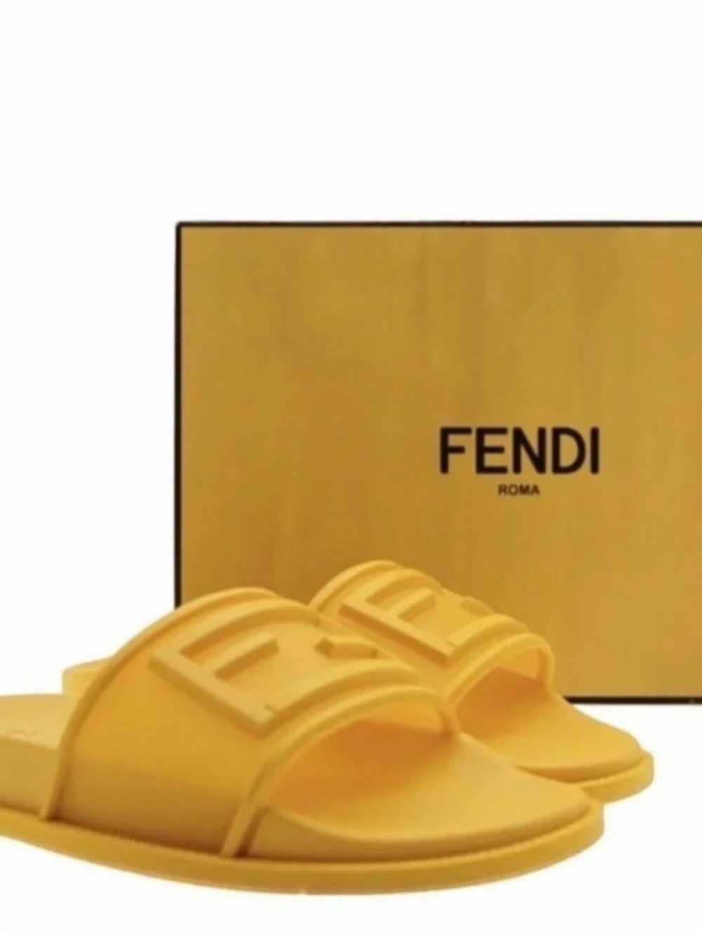 Fendi Baguette Rubber Slide Sandals Yellow
